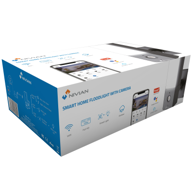 Caixa do reflektor inteligente NIVIAN com câmara e funcionalidades WiFi e Full HD