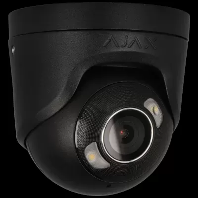 Câmara de segurança domo preta com lente central e luzes LED