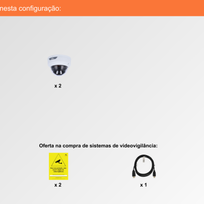 Componentes do sistema de videovigilância com vários equipamentos e texto