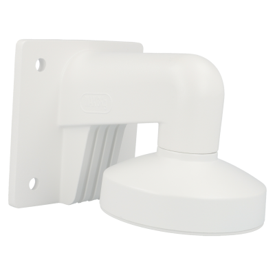 Suporte de parede branco para câmera de segurança com braço articulado.