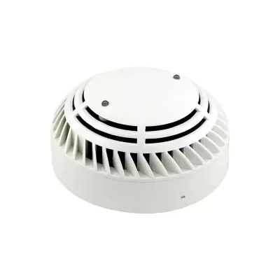 Sensor detector de fumo branco redondo com entradas de ventilação