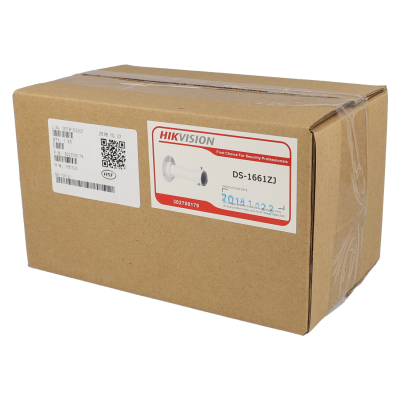 Caixa de cartão castanha com etiquetas da câmara Hikvision DS-1661ZJ