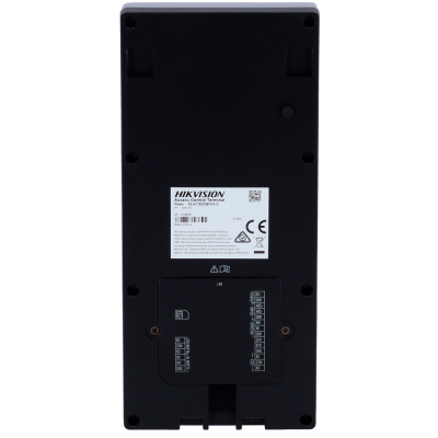 Parte traseira de teclado Hikvision DS-K2602MK preto com etiqueta e conexões.