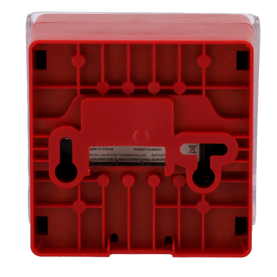 Parte traseira vermelha de alarme de incêndio em plástico com etiqueta