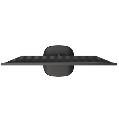 Monitor preto visto de cima com suporte redondo.