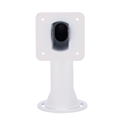 Suporte de montagem branco com base redonda e placa quadrada com orifício oval