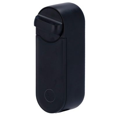 Cerradura electrónica negra alargada con perilla y logo Yale