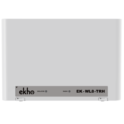 Antena branca retangular com etiqueta cinza e texto impresso ekho EK-WL8-TRH