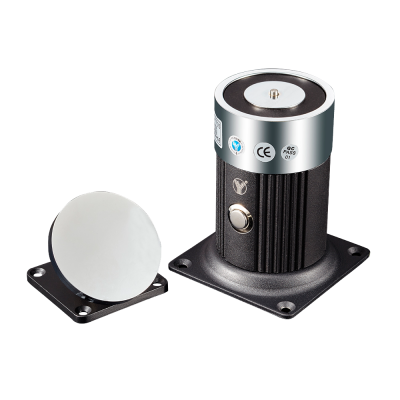 Espelho redondo com suporte e dispositivo cilíndrico metálico preto com símbolos CE