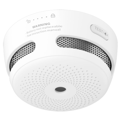 Detector de fumo branco com botão de teste e grelha preta