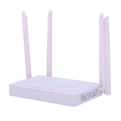 Roteador Wi-Fi branco com quatro antenas externas verticais