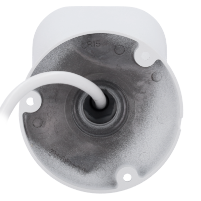 Base redonda branca com superfície metálica cinza e cabo branco