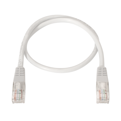 Cabo de rede branco com conectores RJ45 transparentes