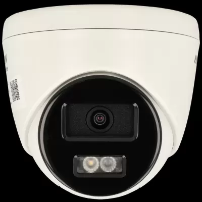 Câmara de segurança dômulo branca com lente preta e LEDs