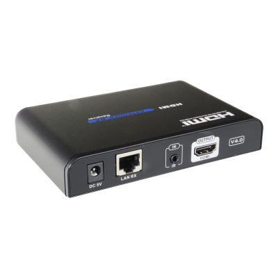 Extensor HDMI preto com diversas portas e texto HDMI e EXTENDER RX Receiver