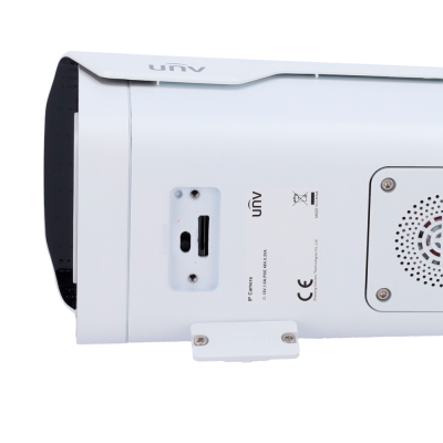 Câmara IP de vigilância branca com entrada para cartão SD e alto-falante