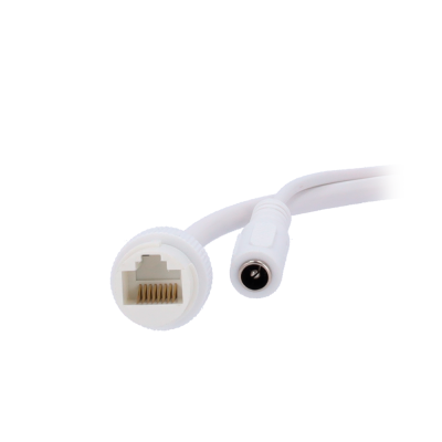 Cabo branco com conector RJ45 e conector de alimentação DC