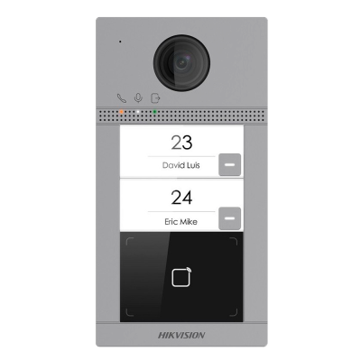 Campainha eletrónica Hikvision com câmara e botões numerados 23 e 24