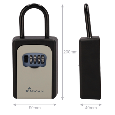 Candado combinación gris y negro con cuatro ruedas numéricas y marca NIVIAN.