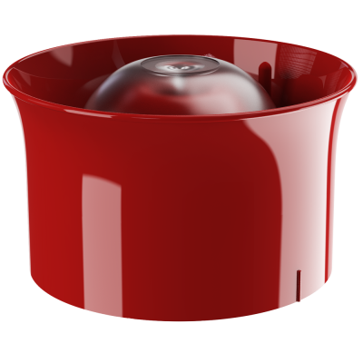 Recipiente vermelho brilhante com tampo prateado fosco