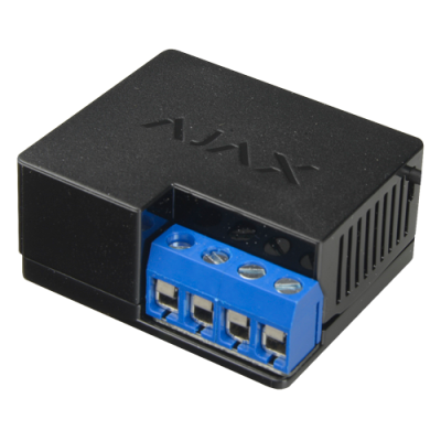 Dispositivo eletrónico preto com ligação azul e parafusos