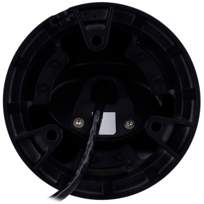 Dispositivo circular preto com cabo preto e fundo branco