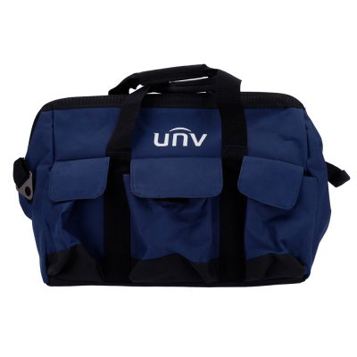 Mala de ferramentas azul com bolsos frontais e logotipo unv