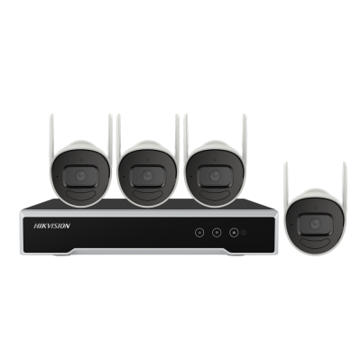 Câmaras de videovigilância brancas com gravador digital preto da HIKVISION