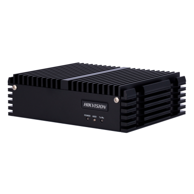 Dispositivo preto HIKVISION com dissipador de calor e luzes indicadoras