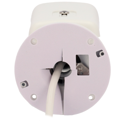 Base circular branca com cabo branco a passar pelo centro e orifícios para parafusos