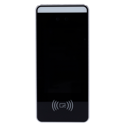 Leitor de cartão RFID preto e prateado com símbolo de contato sem fio