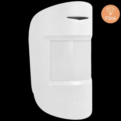 Sensor de movimento branco com janela de deteção e texto AJAX