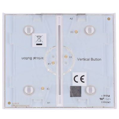 Painel interno branco e transparente com pinos e texto de dispositivo eletrônico