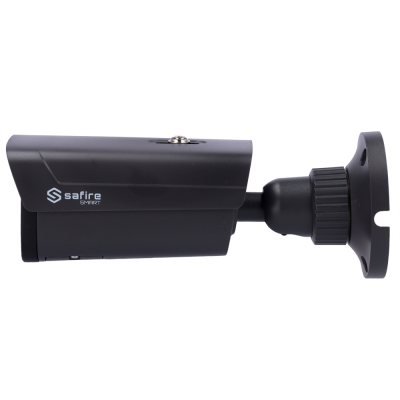 Câmara de segurança preta com suporte e logótipo safire SMART