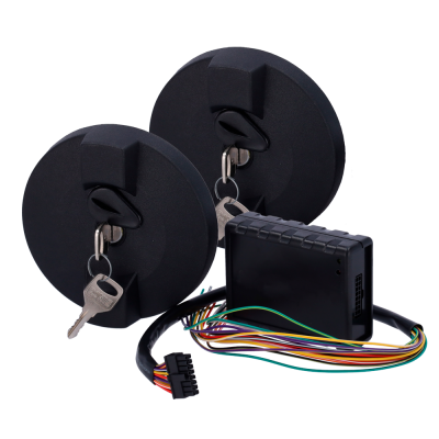 Bloqueadores de disco pretos com chaves e dispositivo eletrónico