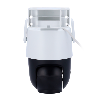 Câmara IP de segurança PTZ branca e preta com cabo