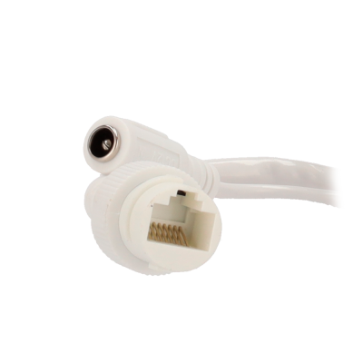 Cabo branco com conector RJ45 e ficha DC.