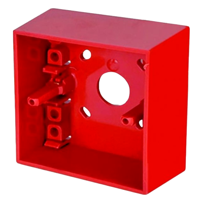Caixa elétrica vermelha de plástico com orifícios e suportes internos