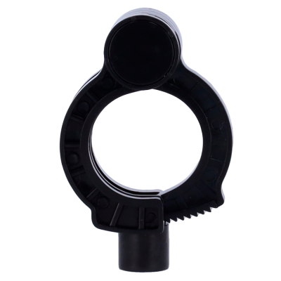 Acessório plástico preto circular com dentes serrilhados