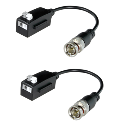 Dois adaptadores de cabo com conector BNC e corpo preto com interruptor branco