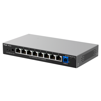Switch de rede Reyee cinzento com portas Ethernet e SFP