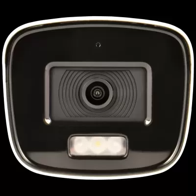 Câmara de segurança preta com lente e luz LED