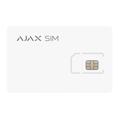 Cartão SIM branco com chip dourado e texto AJAX SIM