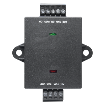 Dispositivo eletrônico preto com conectores e indicadores LED