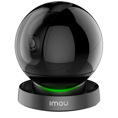 Câmara de vigilância esférica preta com base preta e luz verde
