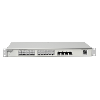 Switch de rede de rack branco com múltiplas portas Ethernet e SFP