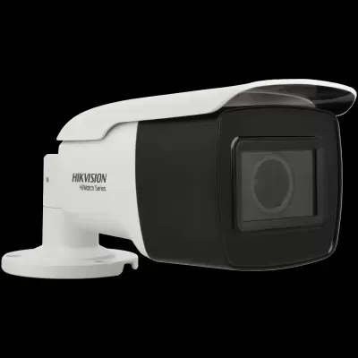 Câmara de segurança Hikvision HiWatch Series branca e preta com lente e base de montagem branca