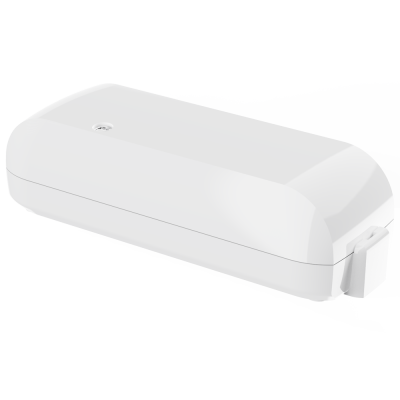 Caixa eléctrica de plástico branco com parafuso e aba de fixação