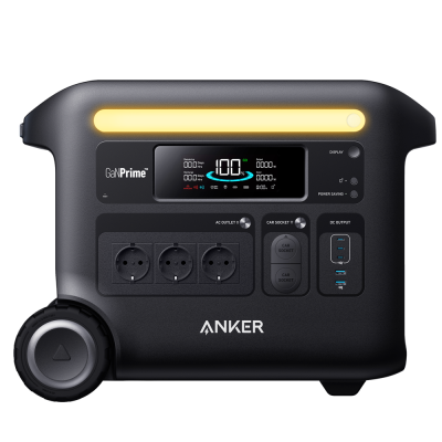 Gerador portátil Anker GaNPrime preto com tomadas e painel digital