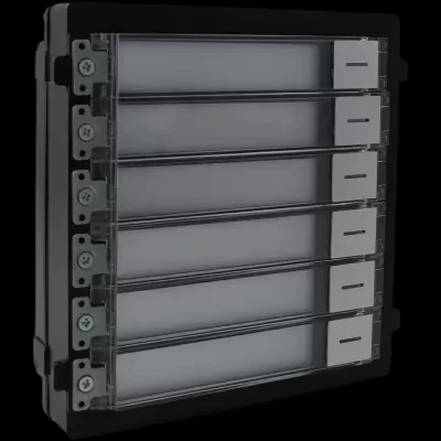 quadro elétrico preto com compartimentos translúcidos cinza e tampas transparentes